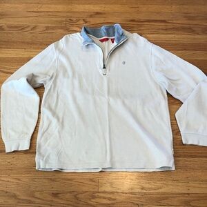 Izod Men's Beige Zip-Up Sweater with Gray Collar, EUC, XL
